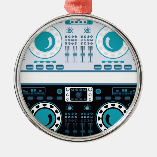 DJ Turntables Vector Metal Ornament (Front)