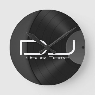 Dj Wall Clock with Vinyl Background
