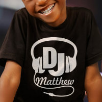 DJ your name white on black kids t-shirt