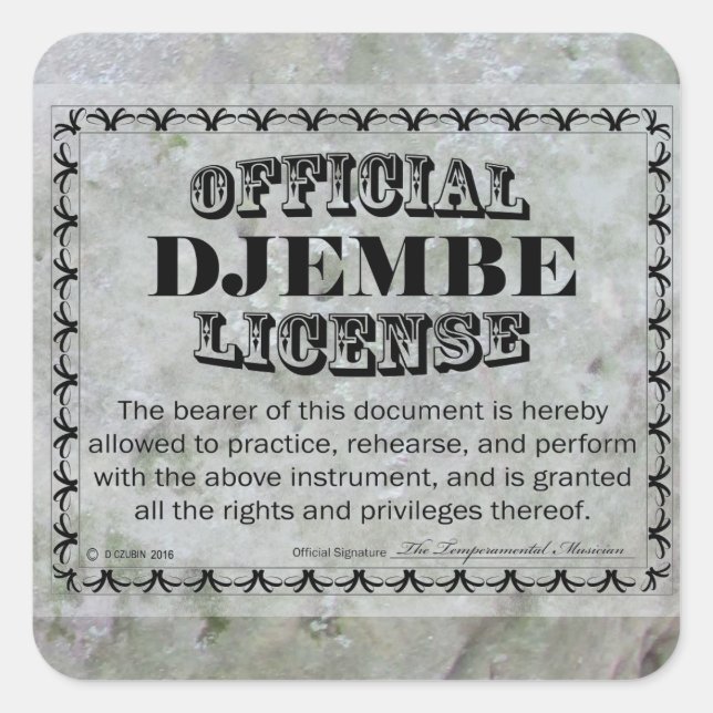 Djembe License Square Sticker (Front)