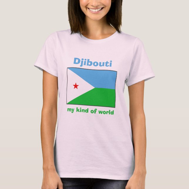 Djibouti Flag + Map + Text T-Shirt (Front)