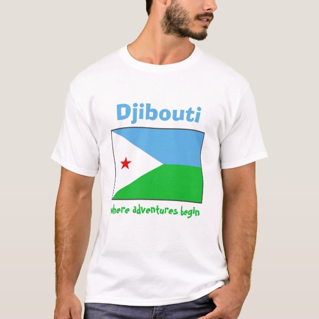 Djibouti Flag + Map + Text T-Shirt (Front)