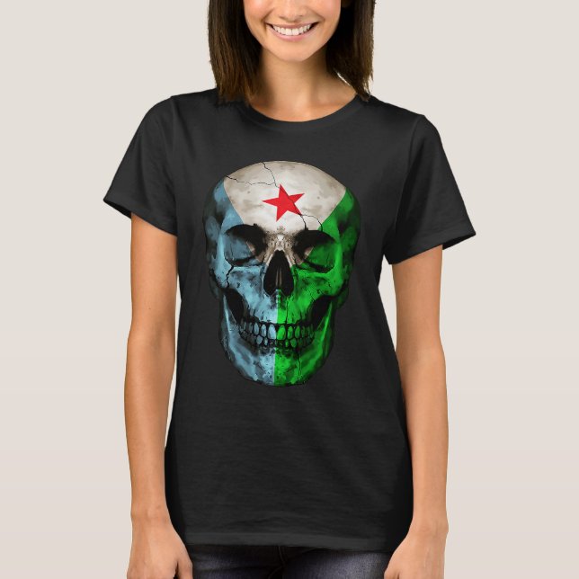 Djibouti Flag Skull Djibouti Roots Proud Patriotic T-Shirt (Front)