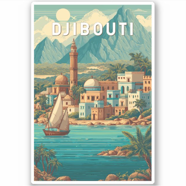 Djibouti Illustration Travel Art Vintage (Front)