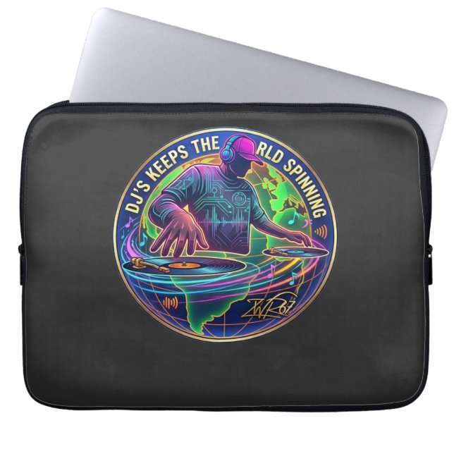 Dj's Keep The World Spinning Laptop Sleeve (Front)