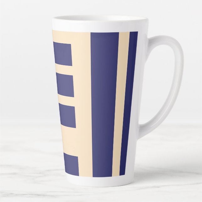 Dk Blue + Cream Stripes  Latte Mug (Right)