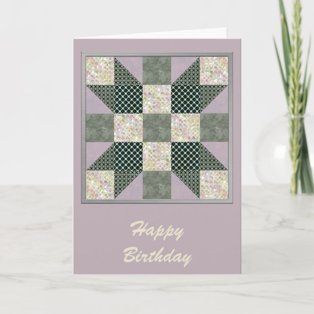 Dk Green & Lavender Star Patch Quilt Card (Front)