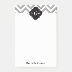 Dk Grey Lg Chevron Black Quatrefoil 3 Monogram Post-it Notes