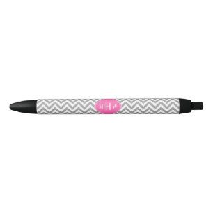 Dk Grey Lg Chevron Hot Pink Quatrefoil 3 Monogram Black Ink Pen