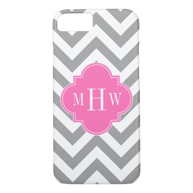 Dk Grey Lg Chevron Hot Pink Quatrefoil 3 Monogram Case-Mate iPhone Case (Back)