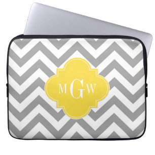 Dk Grey Lg Chevron Pineapple Quatrefoil 3 Monogram Laptop Sleeve