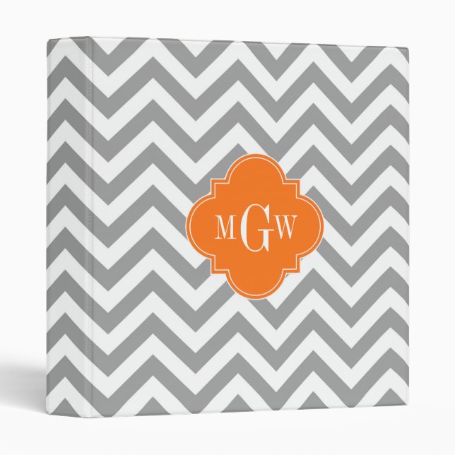 Dk Grey Lg Chevron Pumpkin Quatrefoil 3 Monogram Binder (Front/Spine)