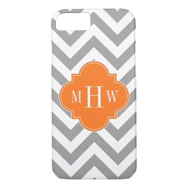 Dk Grey Lg Chevron Pumpkin Quatrefoil 3 Monogram Case-Mate iPhone Case (Back)