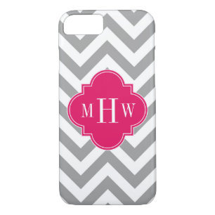 Dk Grey Lg Chevron Raspberry Quatrefoil 3 Monogram Case-Mate iPhone Case