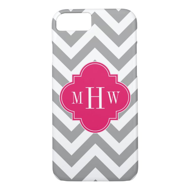 Dk Grey Lg Chevron Raspberry Quatrefoil 3 Monogram Case-Mate iPhone Case (Back)