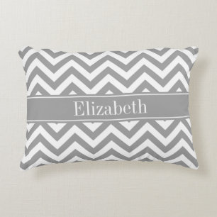 Dk Grey White LG Chevron Dk Grey Name Monogram Decorative Pillow