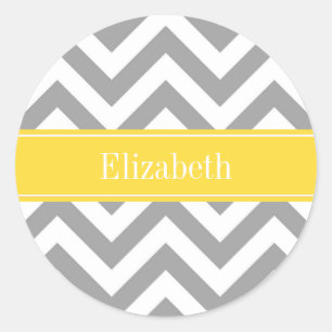 Dk Grey White LG Chevron Pineapple Name Monogram Classic Round Sticker