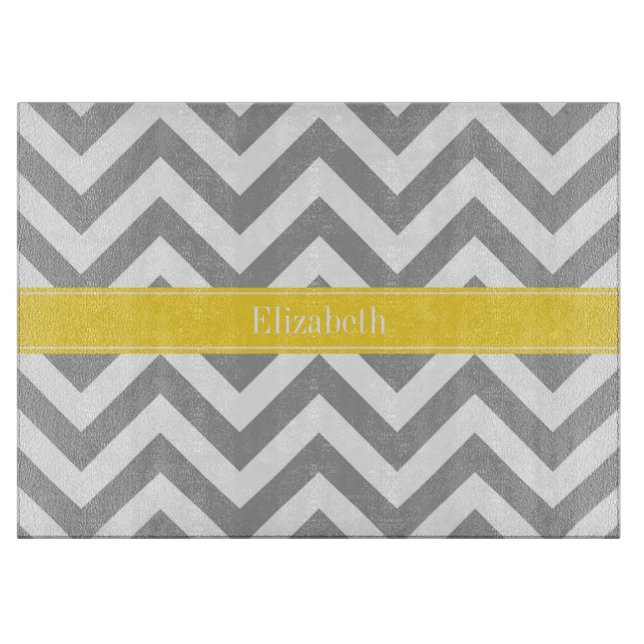 Dk Grey White LG Chevron Pineapple Name Monogram Cutting Board (Front)