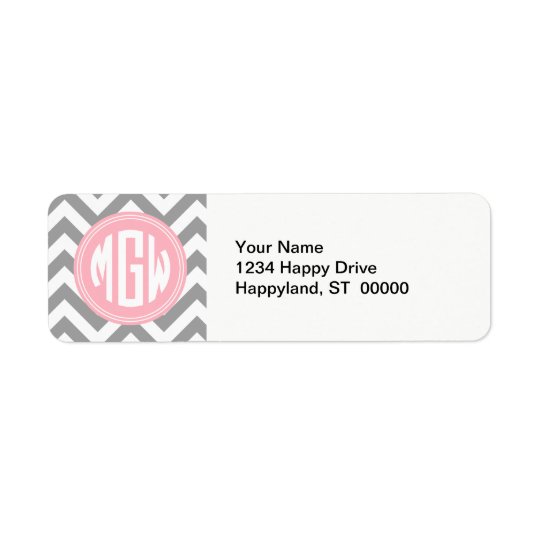 Dk Grey White LG Chevron Pink Circle 3I Monogram Return Address Label