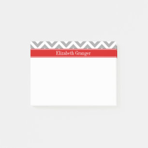 Dk Grey White LG Chevron Red Name Monogram Post-it Notes