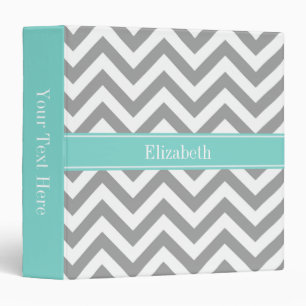 Dk Grey White LG Chevron Turquoise Name Monogram Binder