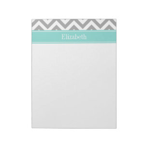 Dk Grey White LG Chevron Turquoise Name Monogram Notepad