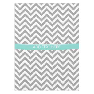 Dk Grey White LG Chevron Turquoise Name Monogram Tablecloth