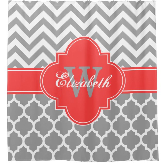 Dk Grey Wht Coral Red Moroccan #5 Chevron 1IQRN (Front)