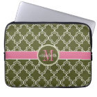 Dk Olive Pink White Moroccan Quatrefoil Monogram