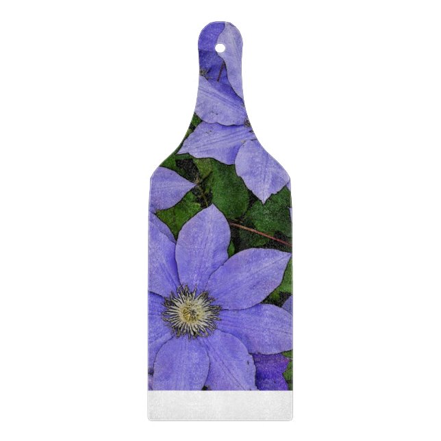 DK.PERIWINKLE -BLUE CLEMATIS/RECTANGULAR GLASS CUTTING BOARD (Front)
