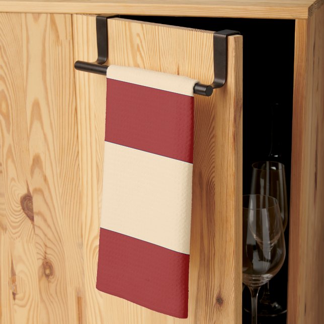 Dk Red + Cream Broad Stripes Kitchen Towel (Thirds Fold)