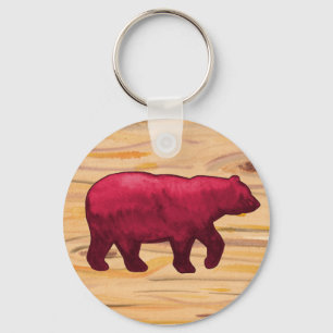 DK Red on Wood Bear Keychain