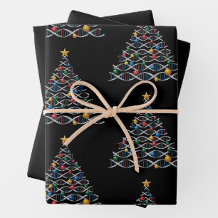 DNA Helix Christmas Tree Biology Science Teacher Wrapping Paper Sheet