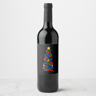 DNA Helix Christmas Tree Life Science Biology Wine Label
