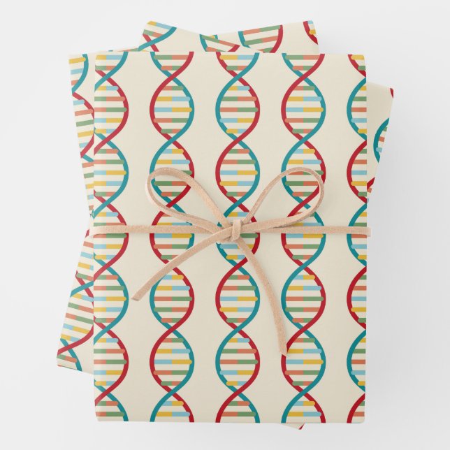 ​​DNA Mid Century Modern STEM Biology Stripe cream Wrapping Paper Sheet (In situ)