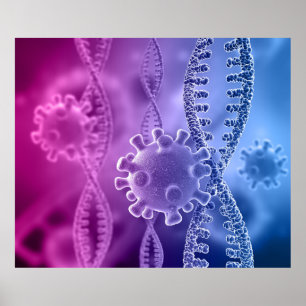 DNA Strand and Virus Cell Poster