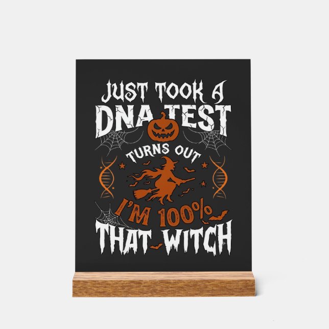 Dna Test Witch Halloween Pumpkin Spider Web Acrylic Sign (Front)