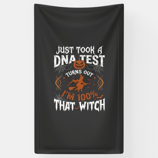 Dna Test Witch Halloween Pumpkin Spider Web Banner (Vertical)