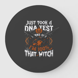 Dna Test Witch Halloween Pumpkin Spider Web Large Clock