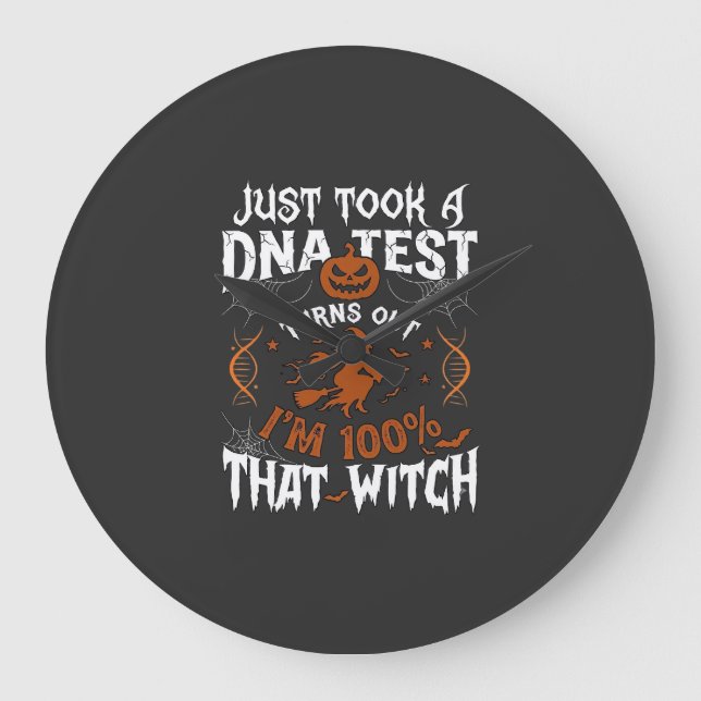 Dna Test Witch Halloween Pumpkin Spider Web Large Clock (Front)