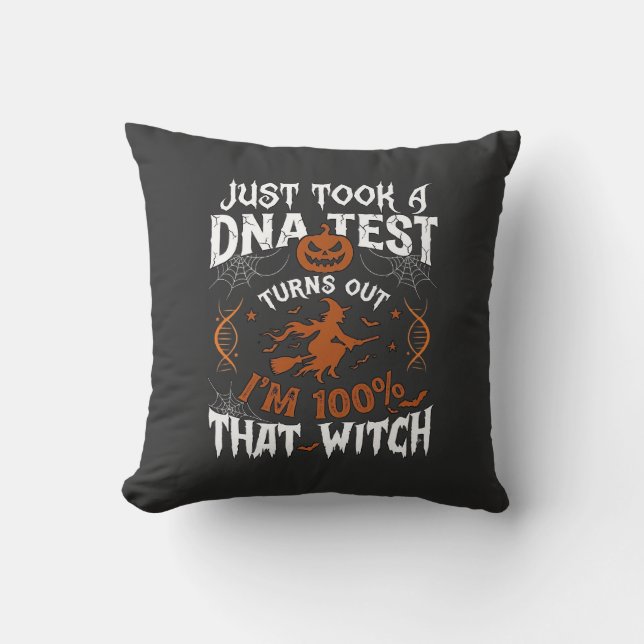 Dna Test Witch Halloween Pumpkin Spider Web Throw Pillow (Front)