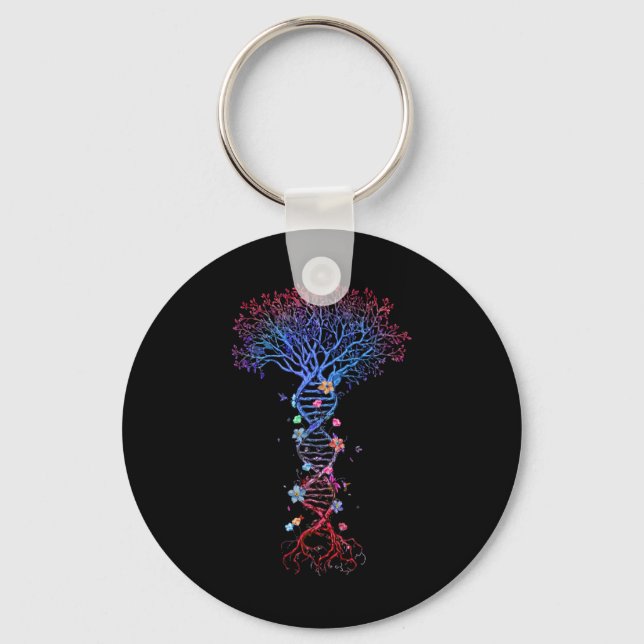 Dna Tree Root Life Genetic Funny Earth Day Awarene Keychain (Front)