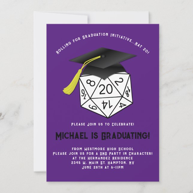 DND Roll Play Dice Graduation Party Invitation (Front)