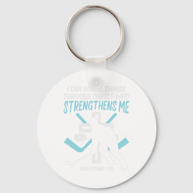 Do All Things Ice Hockey Christian Player Goalie M Keychain (Front)