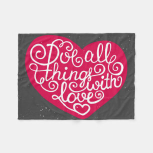 Do All Things With Love Red Fleece Blanket