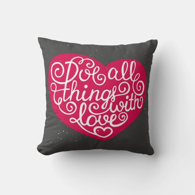 Do All Things With Love Red Throw Pillow (Front)