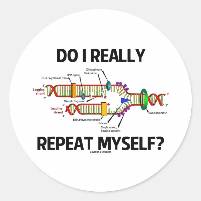 Do I Really Repeat Myself? DNA Replication Humour Classic Round Sticker (Front)