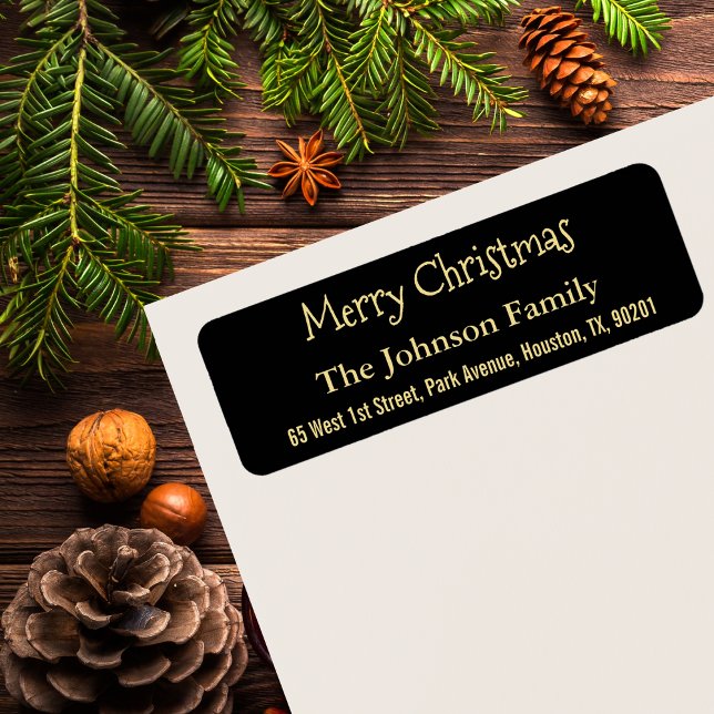 do-it-yourself Faux Gold Black Joyeux Noël Adresse (DIY Faux Gold Black Merry Christmas Return Address Label)