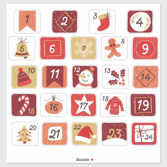 do-it-yourself Stickers Calendrier de l'Avent ROUG (Feuille)