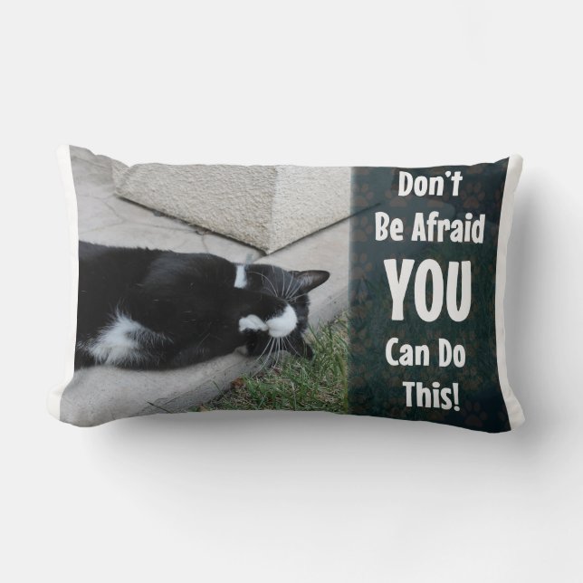 Do Not Be Afraid Cat Motivational Slogan Lumbar Pillow (Front)
